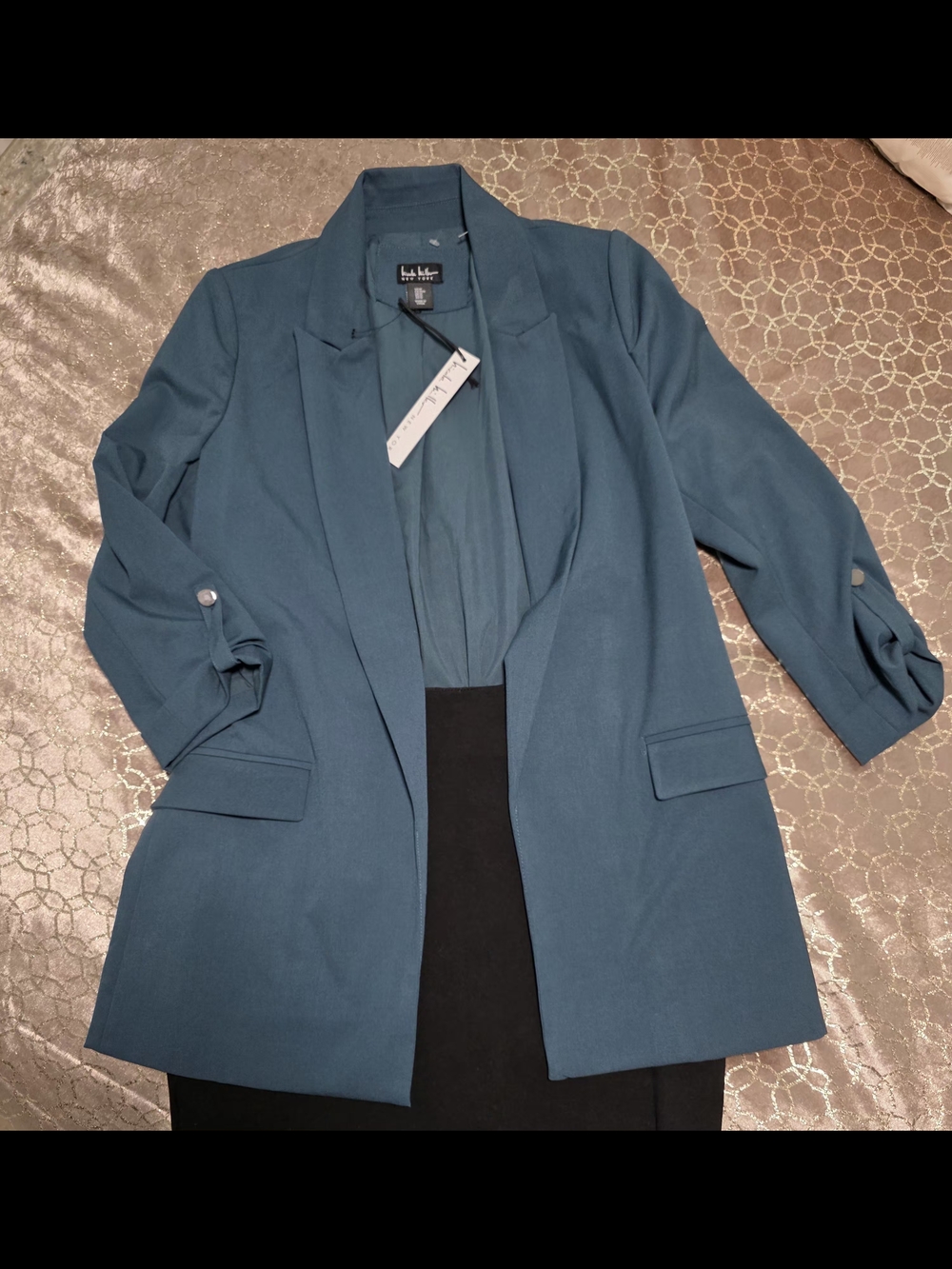 Nichole Miller Teal Open-Front Women's Blazer Jacket, Sz M, NWT